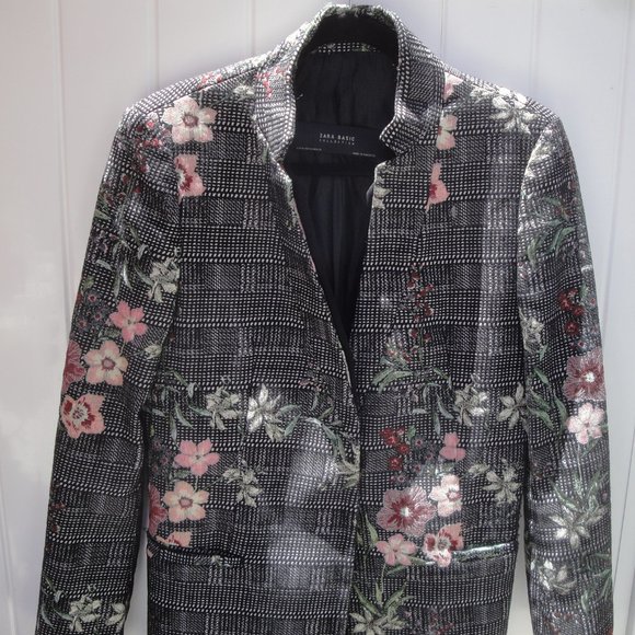 SOLD Zara Jacket High-Quality Business Core Embroidered Fabric Blazer Med - Picture 8 of 9